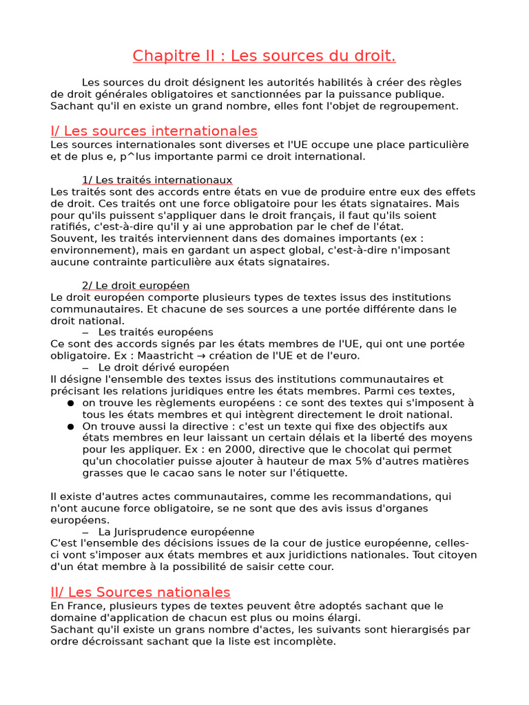 Chapitre 2 - Les Sources Du Droit | PDF | Loi | Constitution