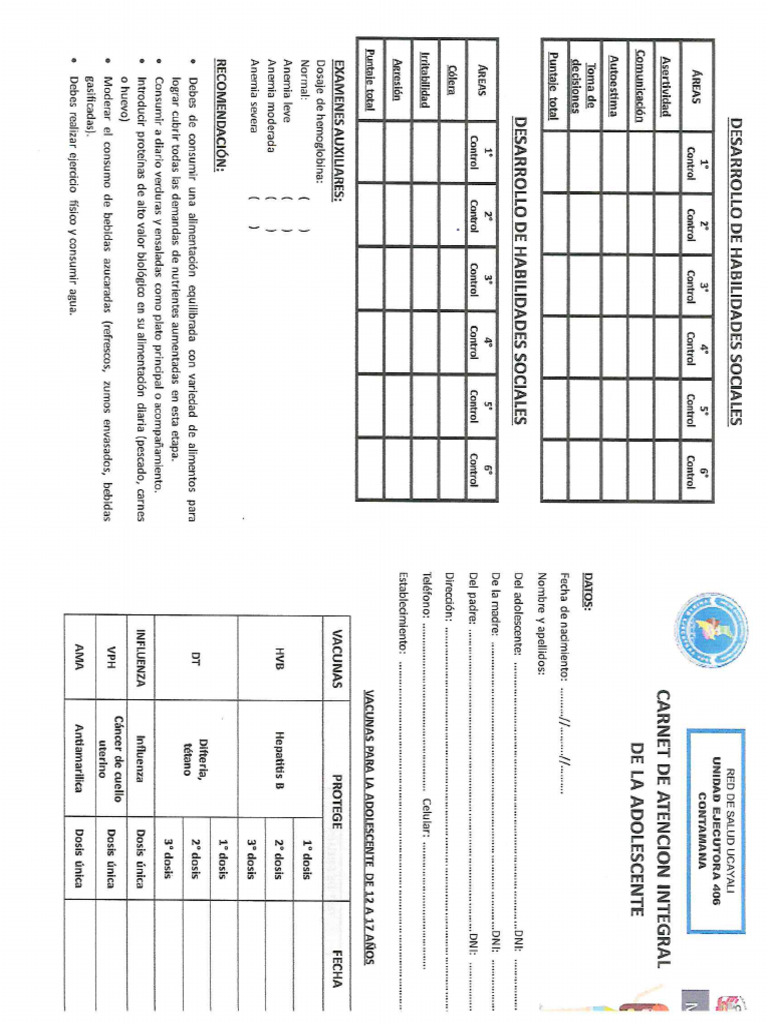 Carnet de Atencion Integral Adolescente - Mujer | PDF