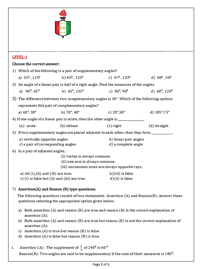 Grade 7 Angles and Pairs Worksheet | PDF | Angle | Elementary Mathematics