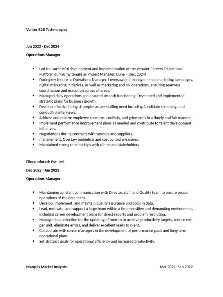 B2B Operations Manager Experience Overview | PDF | Marketing | Business