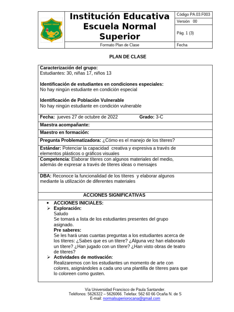 Plan de Clase Grado 3 | PDF