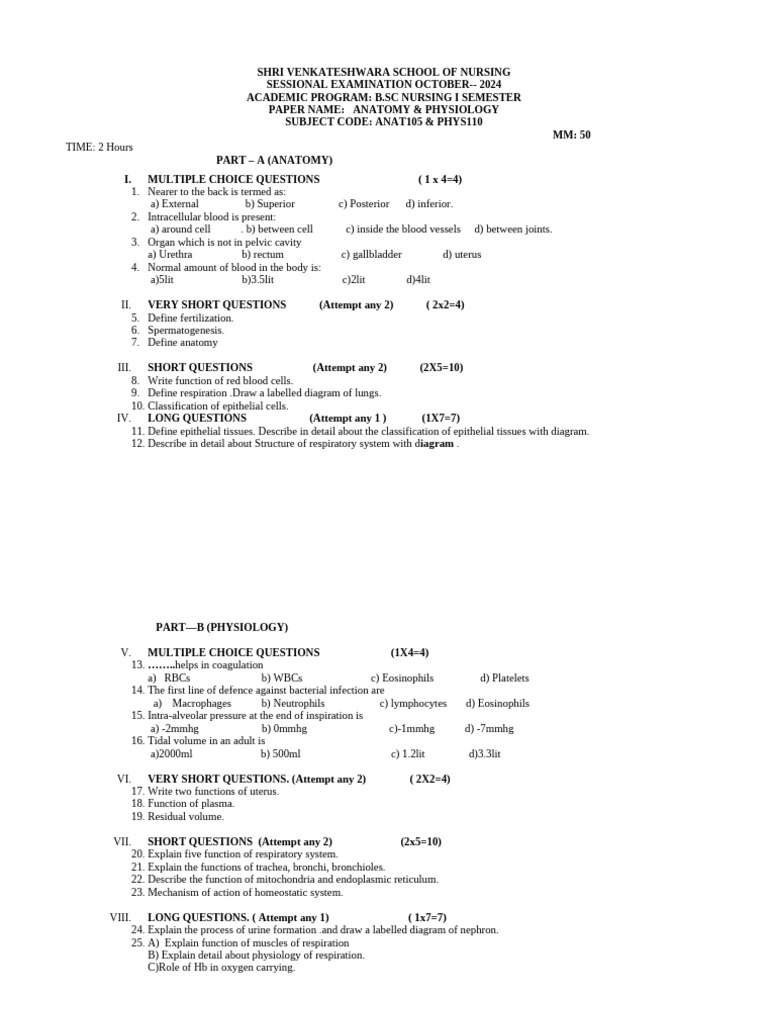 A&P BSC 1st Sem CT - REPEAT | PDF | Respiratory System | White Blood Cell