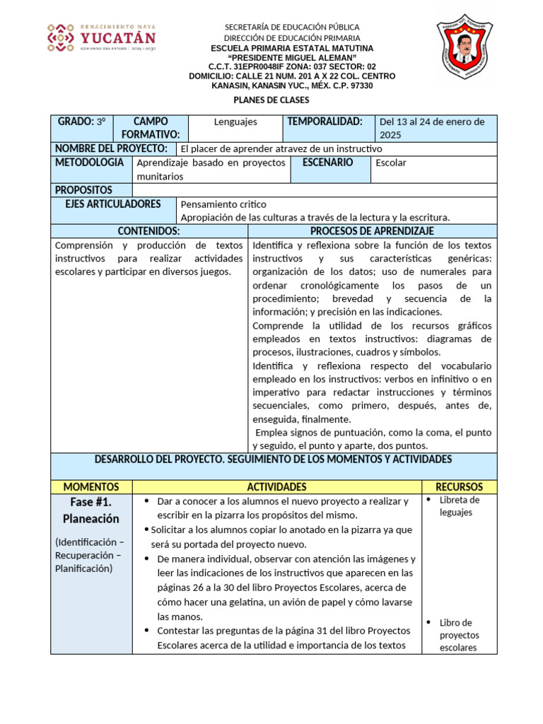 Plan de Clases: Instructivos para 3° Grado | PDF | Educación primaria ...