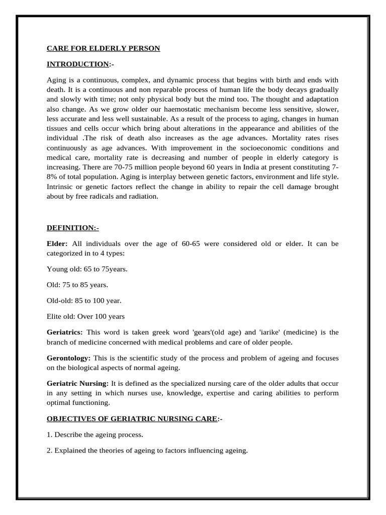 Care for Elderly Person | PDF | Geriatrics | Ageing