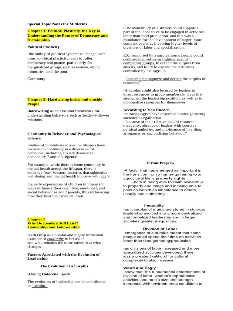 Special Topic Notes For Midterms | PDF | Revolutions | Psychology