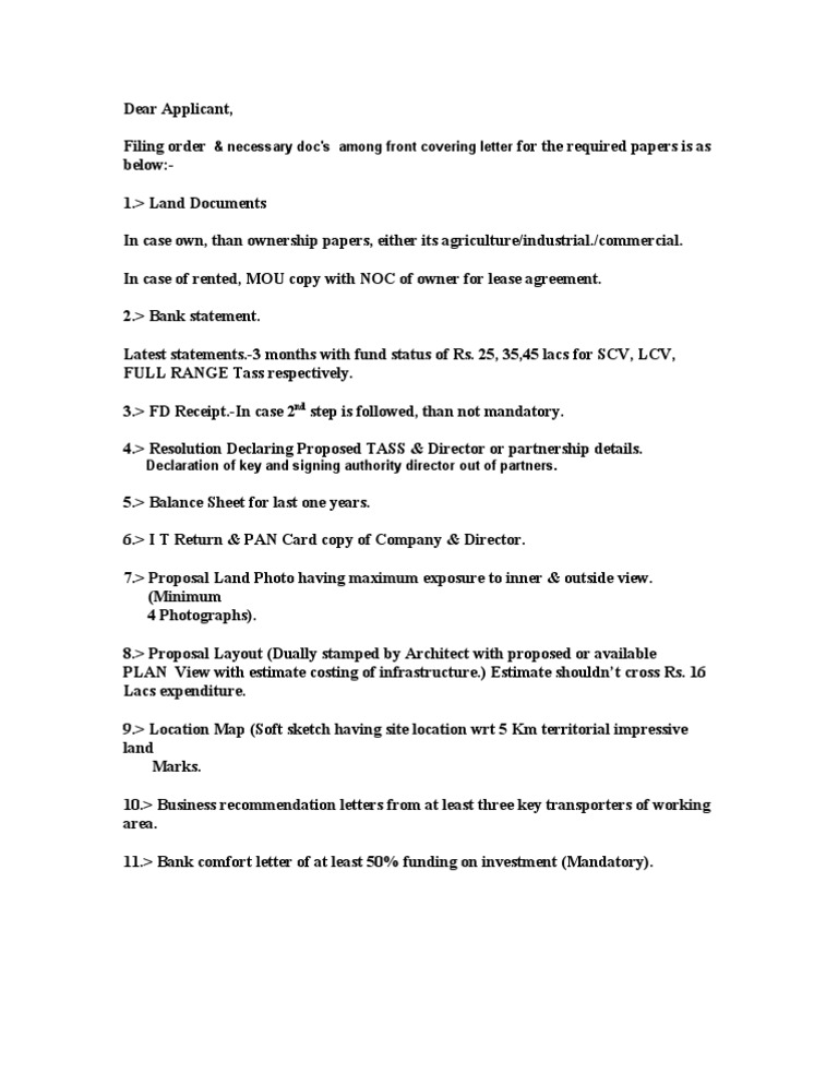 Required Documents for TASS Application | PDF