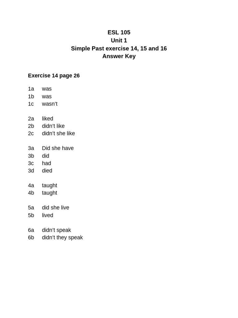 Unit 1 HOMEWORK 5 Review of Simple Past | PDF