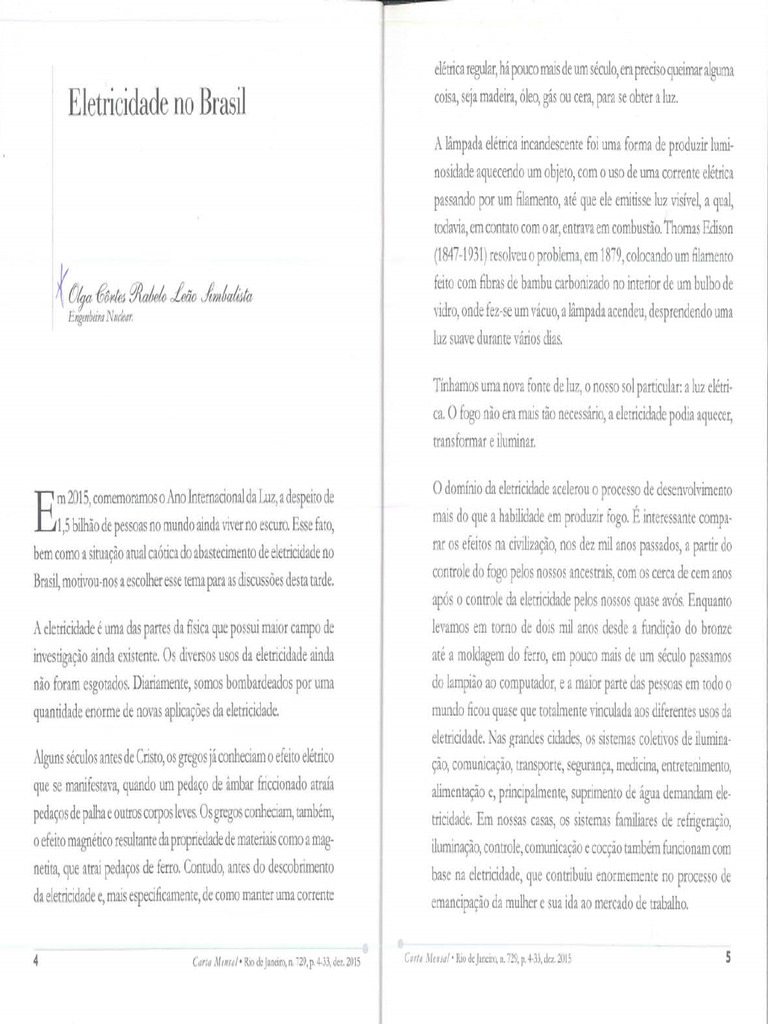 Cartamensaln.729 Dez 2015p.4 33 ELETRICIDADEnoBrasilOlga | PDF