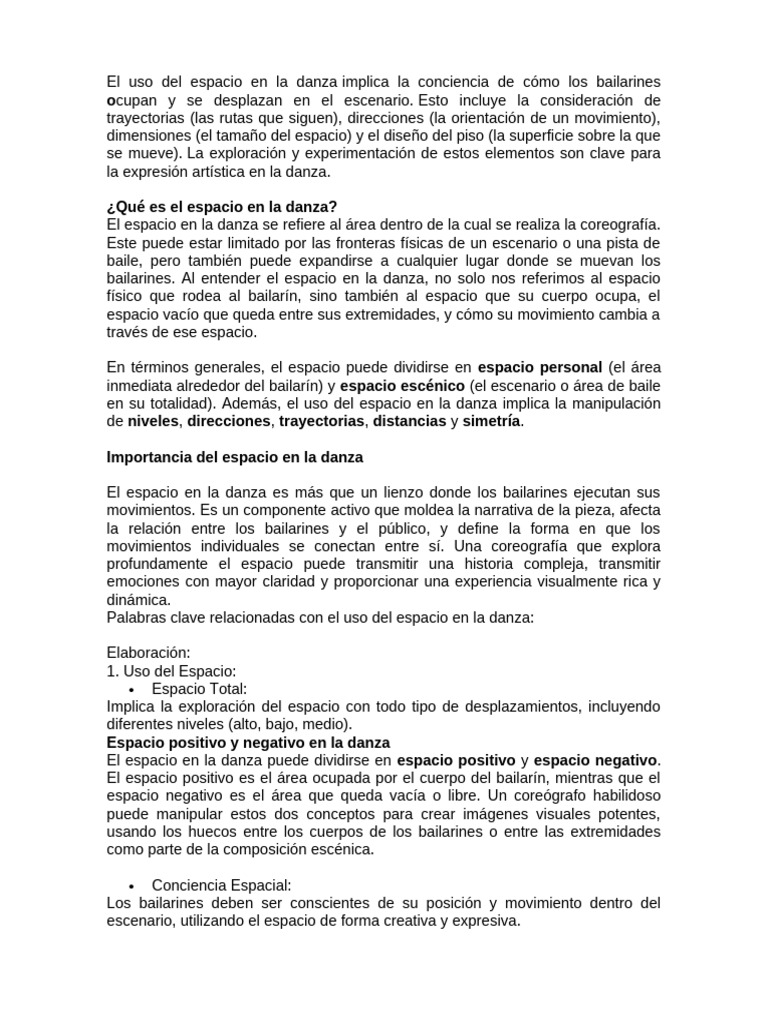 Importancia del Espacio en la Danza | PDF | Sonido | Bailes
