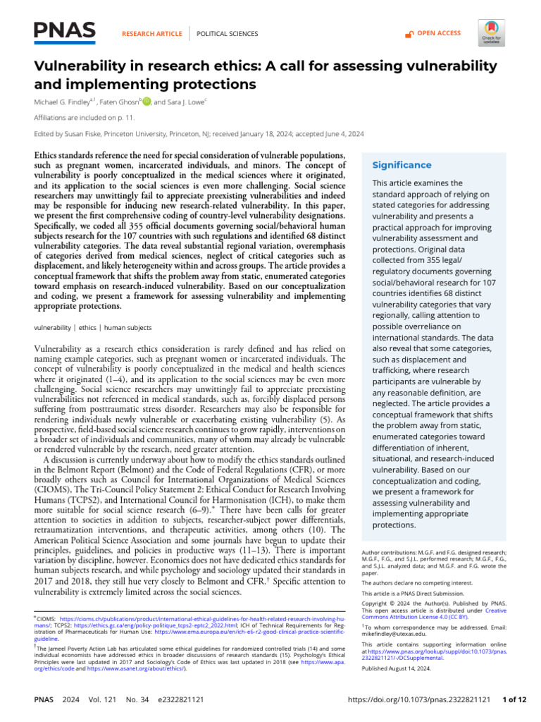 Assessing Vulnerability in Research Ethics | PDF | Violence | Science