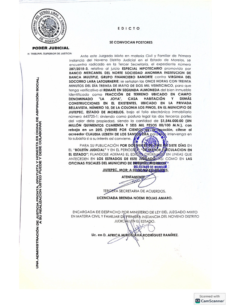 Edicto VIRGINIA DEL SOCORRO LARA LAUTORNERIE | PDF