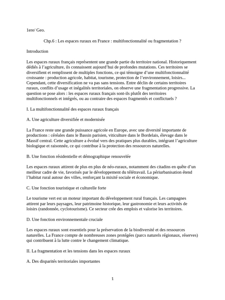 Multifonctionnalité des espaces ruraux | PDF | Agriculture | France