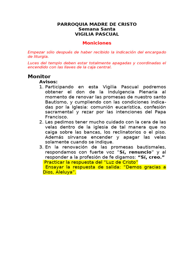 Moniciones para la Vigilia Pascual | PDF | Pascua de Resurrección ...