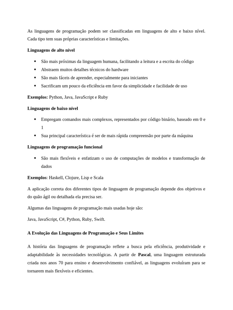 Tipos de Linguagens de Programação | PDF | Linguagem de programação ...