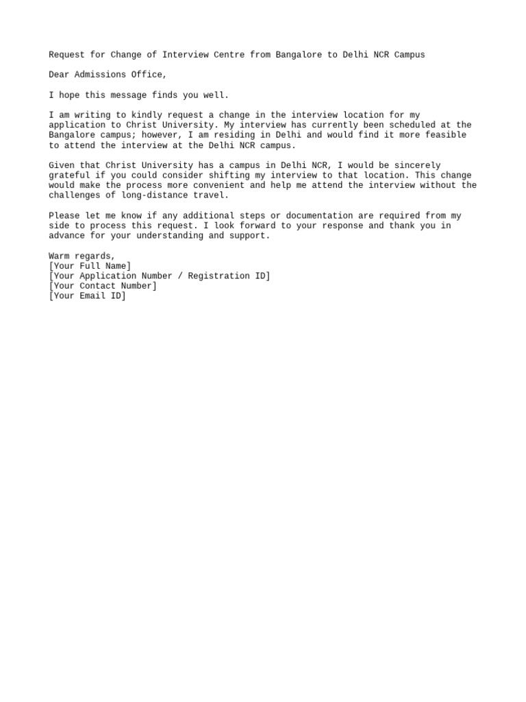 Request to Change Interview Location | PDF