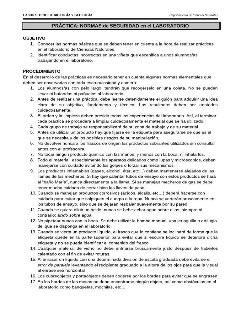 Normas de Seguridad en el Laboratorio | PDF | Laboratorios