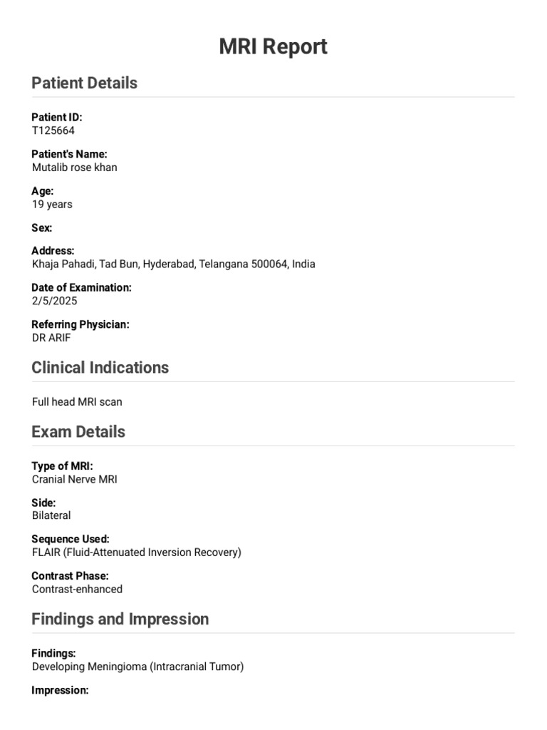 MRI Report T125664 Mutalib Rose Khan 1746183694879 | PDF