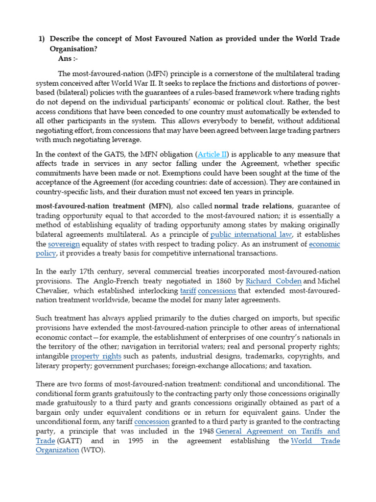 Business Law | PDF | World Trade Organization | Most Favoured Nation