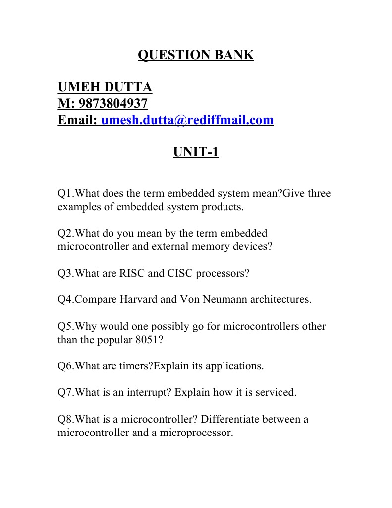 Embedded Systems Question Bank | PDF