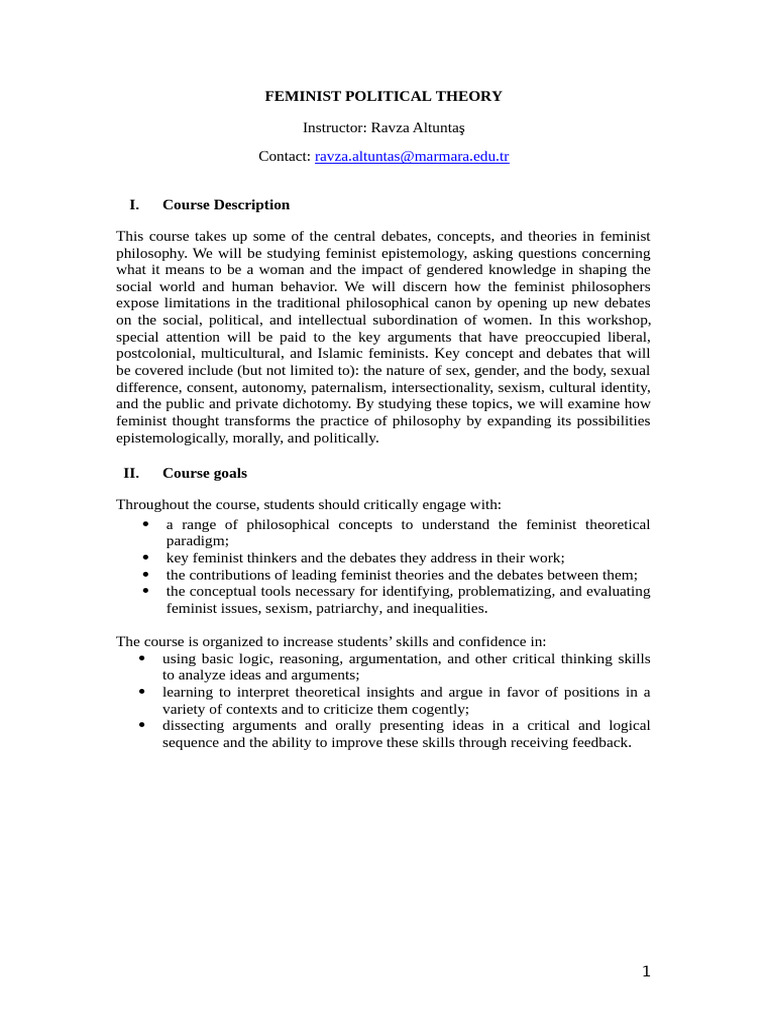 Feminist Political Theory Course Overview | PDF | Feminism | Gender Studies