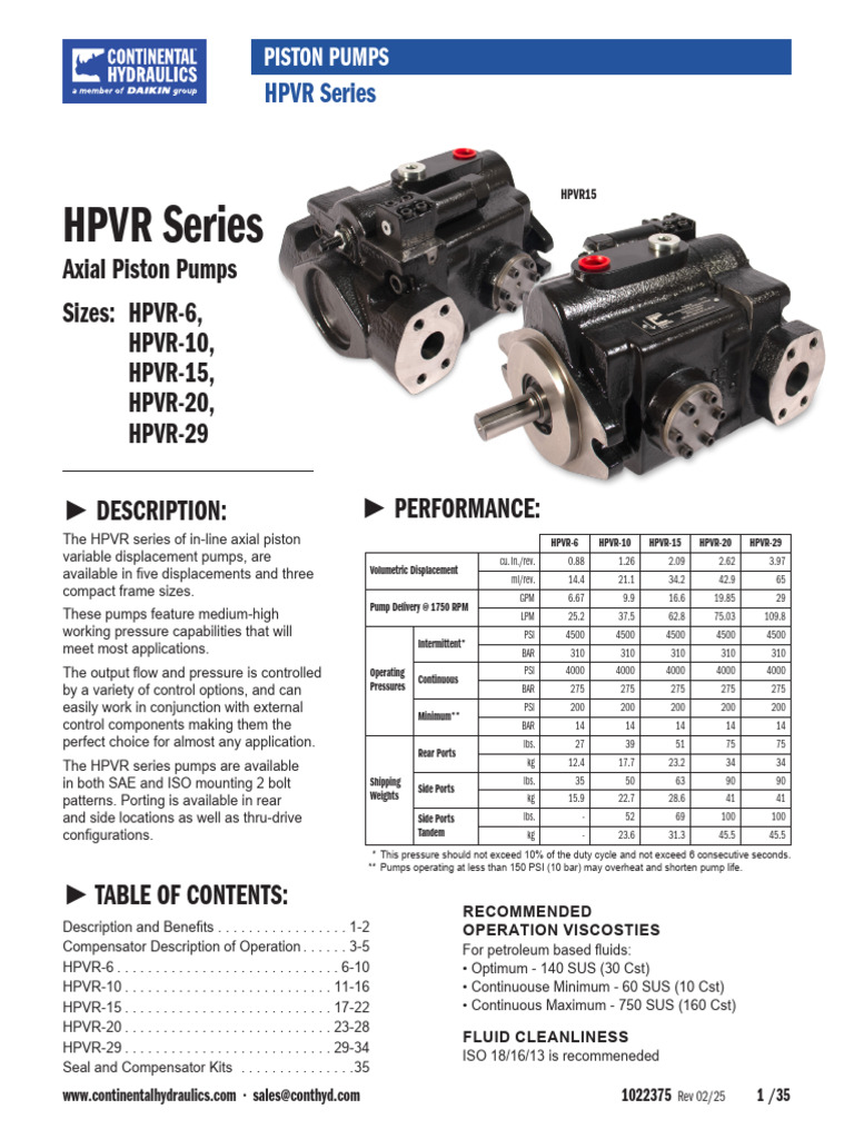 HPVR-Series Piston Pump Spec 1022375 Rev02-25 | PDF | Pump | Horsepower