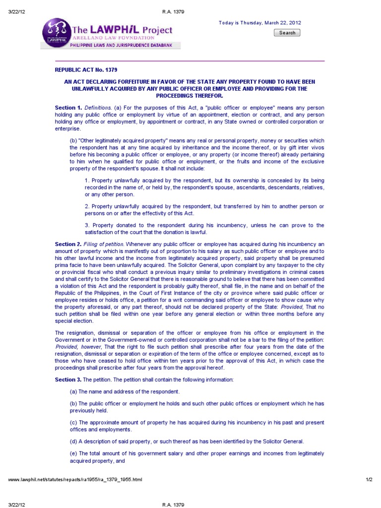 Forfeiture of Unlawfully Acquired Property | PDF