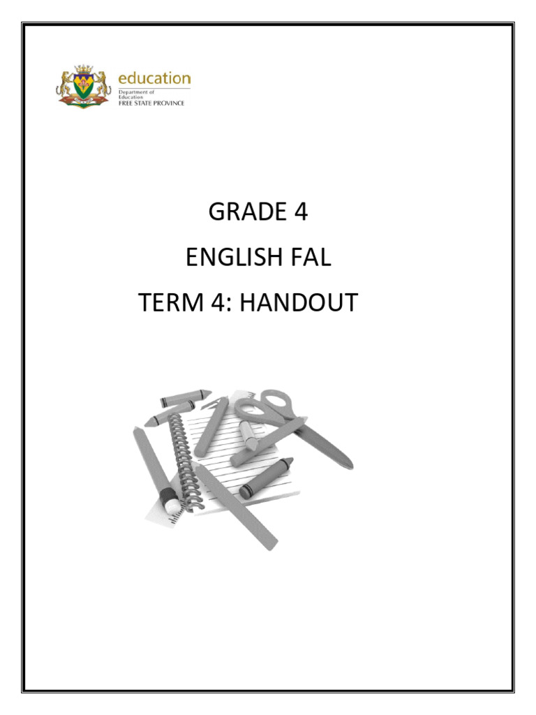 Grade 4 English Term 4 Handout | PDF | English Language | Linguistic ...
