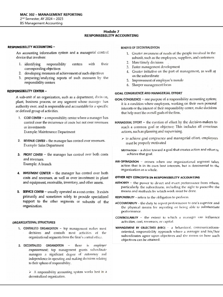 Module 7 Responsibility Accounting | PDF