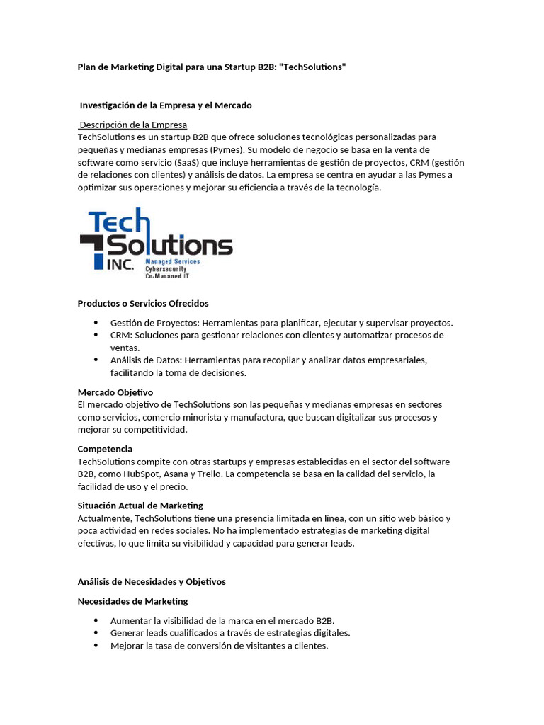Plan de Marketing Digital para Una Startup B2B | PDF | Publicidad ...