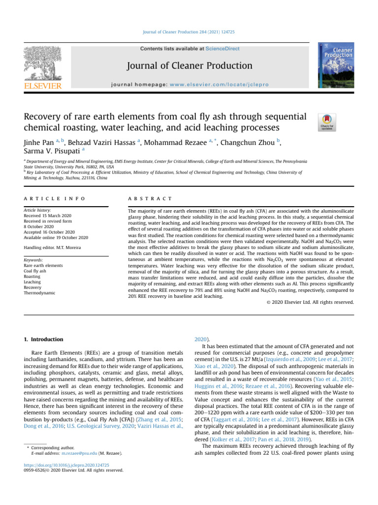 Recovery of Rare Earth Elements from CFA | PDF | Sodium Carbonate ...