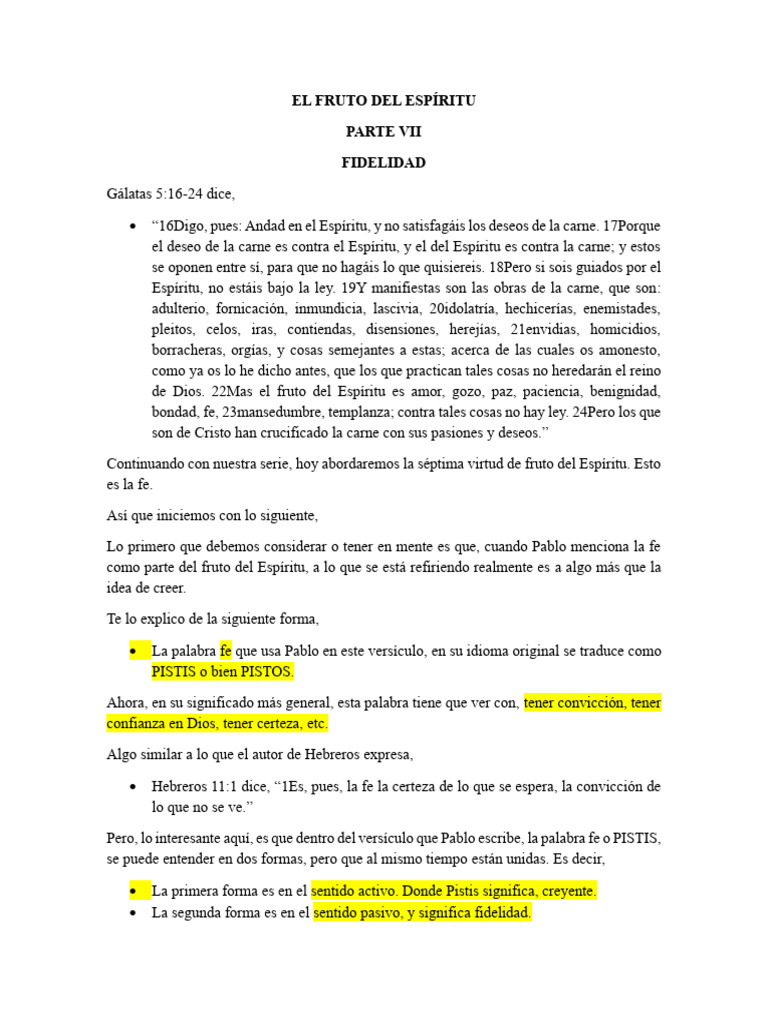 Fidelidad: El Fruto del Espíritu en Fe | PDF | Fruto Del Espiritu Santo ...