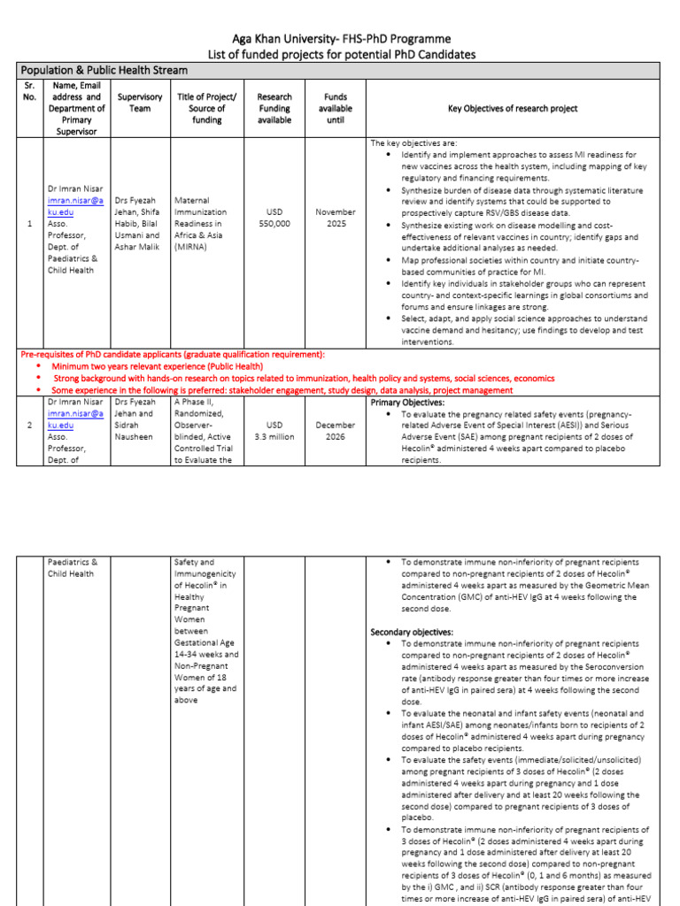 PhD Opportunities in Public Health Research | PDF | Malnutrition ...