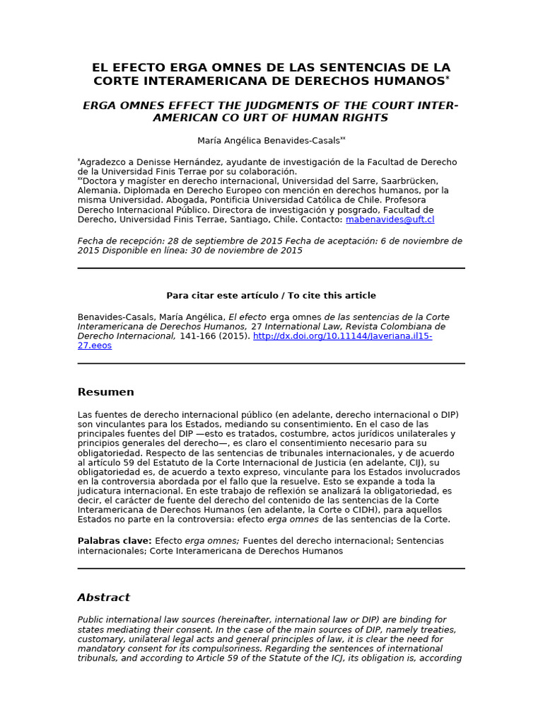 Efecto Erga Omnes en Sentencias CIDH | PDF | Convenio europeo de ...