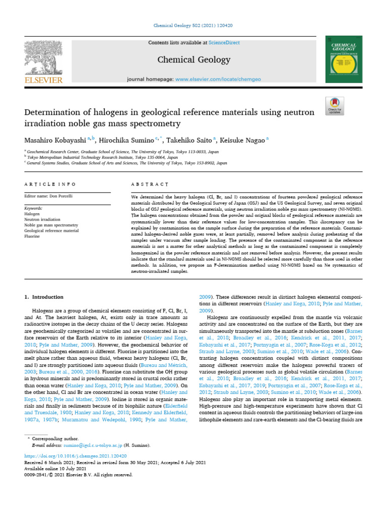 Halogen Analysis in Geological Samples | PDF | Sets Of Chemical ...