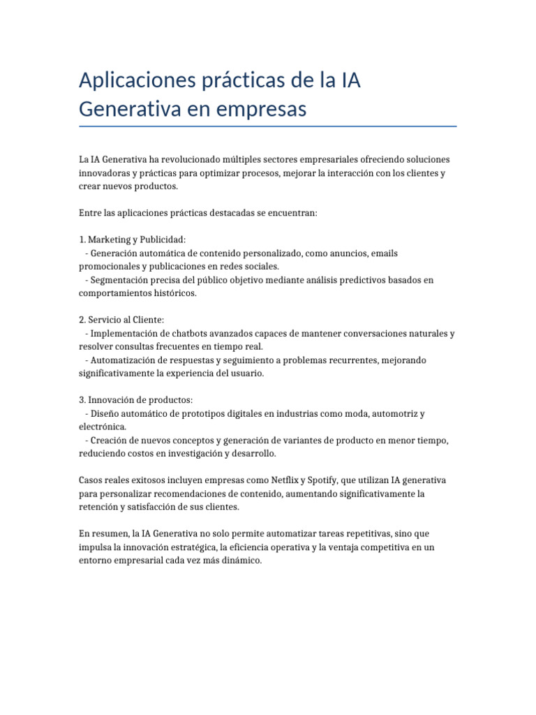 Aplicaciones de IA Generativa en Empresas | PDF
