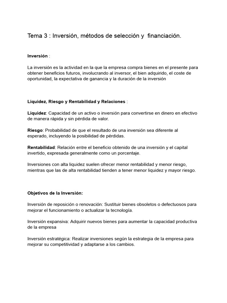 Métodos de Inversión y Financiación Empresarial | PDF | Inversiones ...