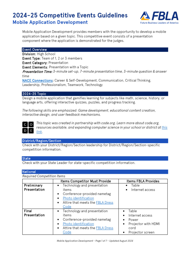 FBLA Mobile App Development Event 2024-25 | PDF | Application Software ...