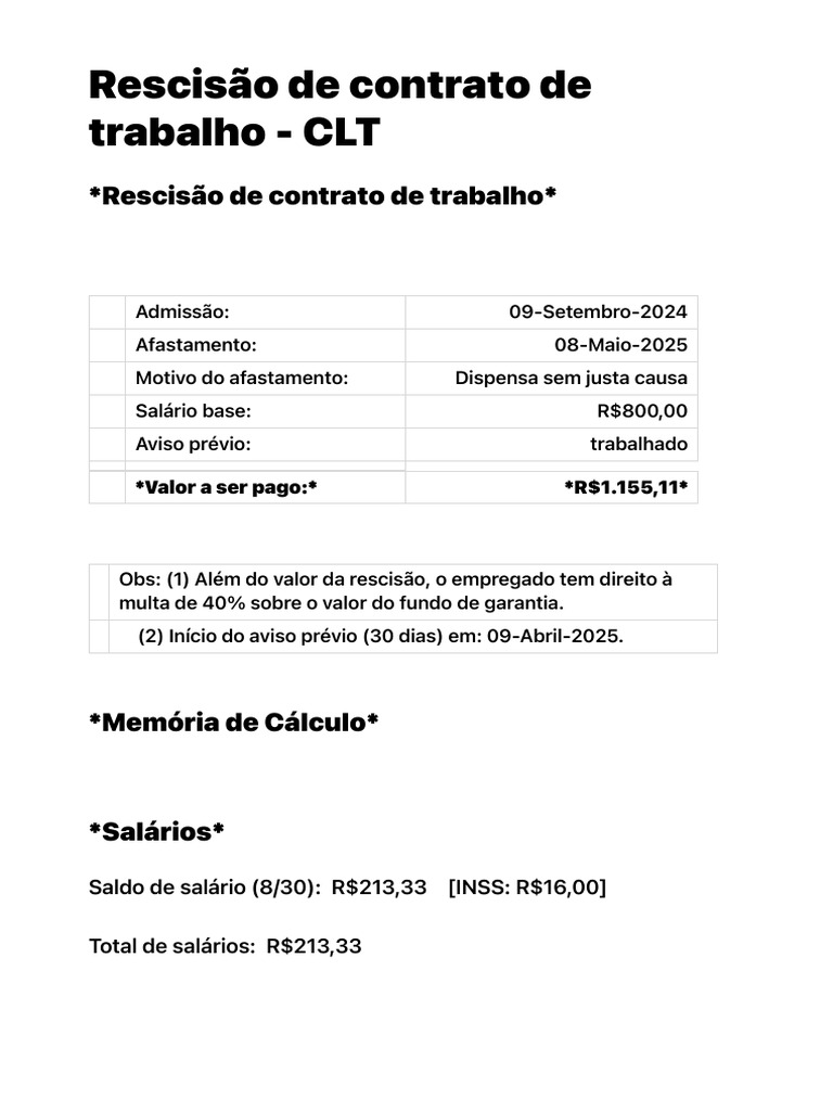 Cálculo Exato - Envio Por Whatsapp de Rescisão de Contrato de Trabalho ...