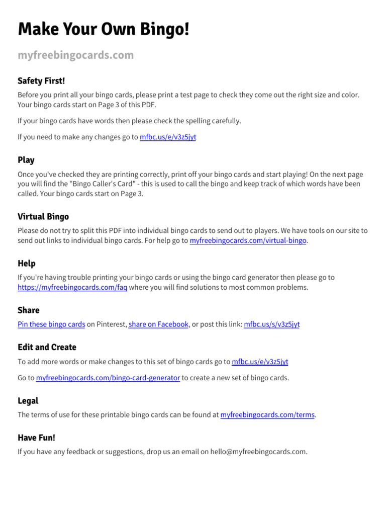 Create Your Own Bingo Game | PDF