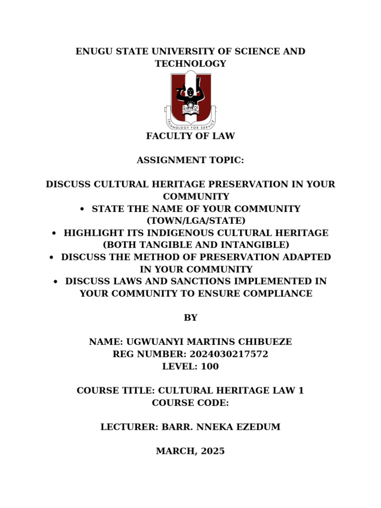 Cultural Heritage by Ugwuanyi Martins | PDF | Cultural Heritage ...