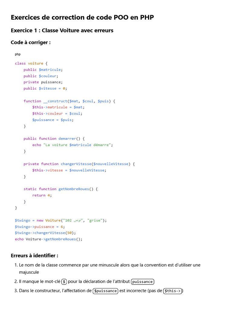 Correction de Code POO en PHP | PDF | PHP | Programmation informatique