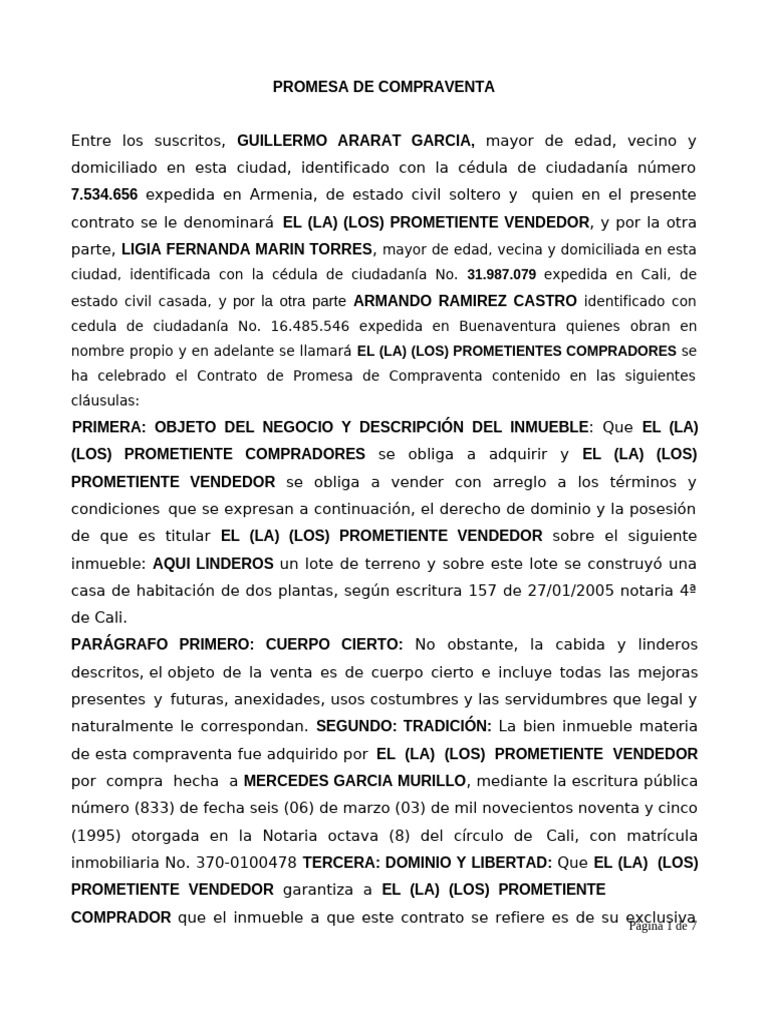 Promesa de Compraventa de Inmueble | PDF | Ley común