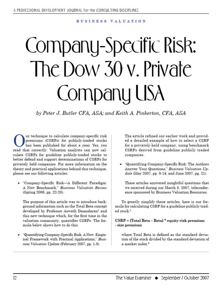 Company Specific Risk and Publicly Traded Stock | PDF | Valuation ...
