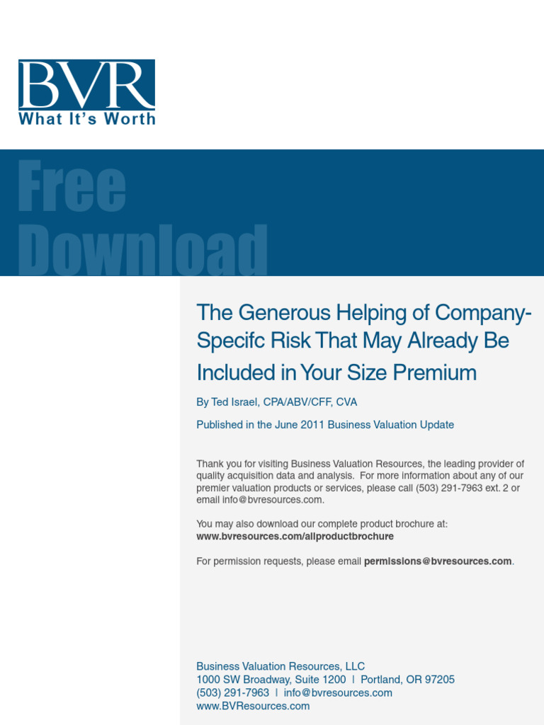 Company Specific Risk - Is it Already Included in your Size Premium ...