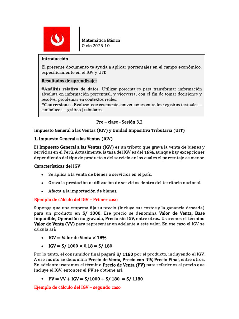 Lectura Impuestos, IGV y UIT | PDF | Impuestos | Porcentaje
