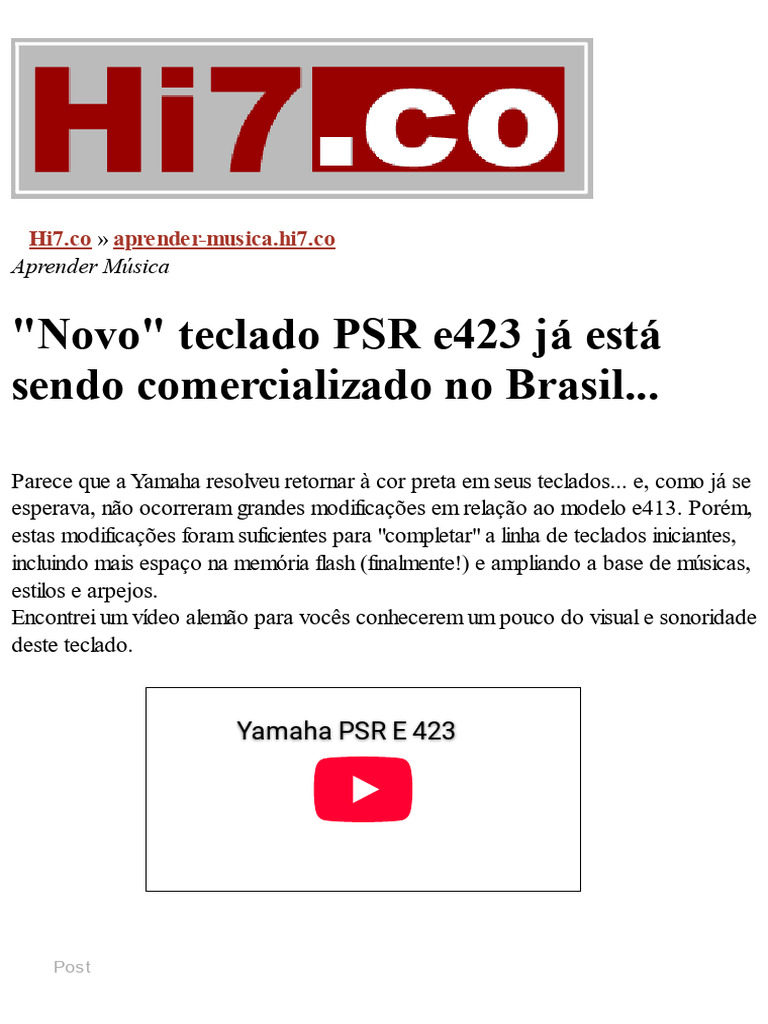Lançamento do Teclado Yamaha PSR E423 | PDF | Aprendizado