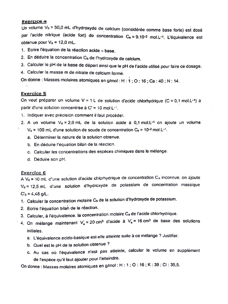 Dosages acido-basiques et réactions chimiques | PDF | Ph ...