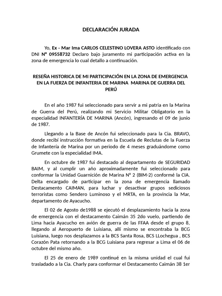 Declaración Jurada de Servicio Militar | PDF | Militar | Gobierno