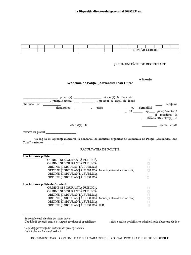 4.anexa Nr. 4 Model Cerere Tip de Inscriere Licenta | PDF