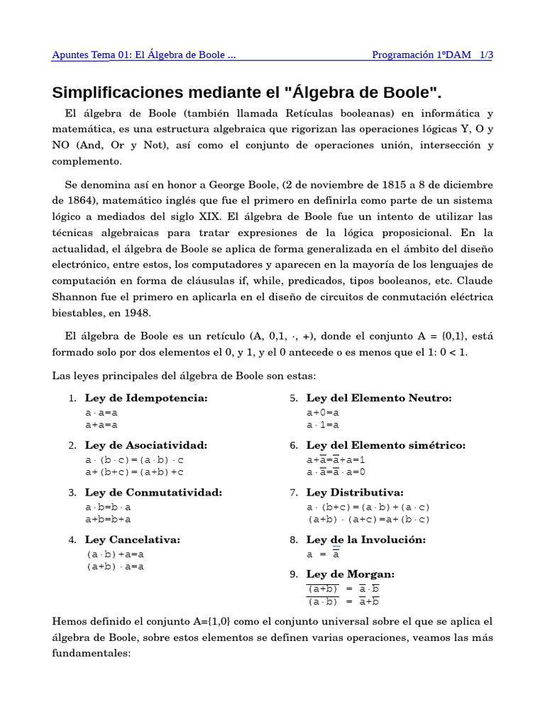 Algebra de Boole | PDF | Álgebra de Boole | Enseñanza de matemática